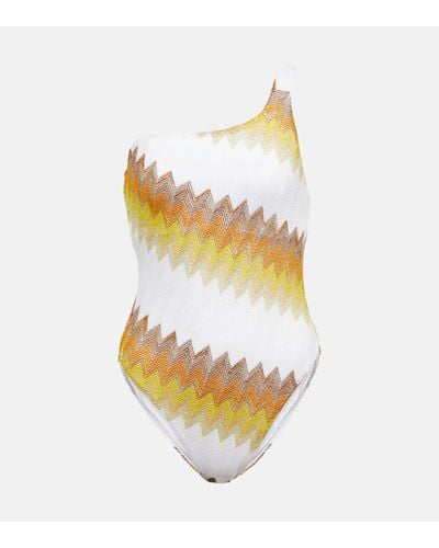 Missoni Zig-zag Knit One-shoulder Swimsuit - White