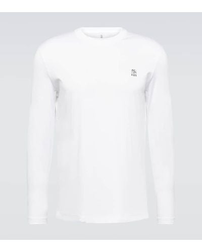 Brunello Cucinelli Top de jersey de algodon con logo - Blanco