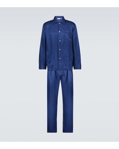 Derek Rose Pijama Woburn de rayas de seda - Azul