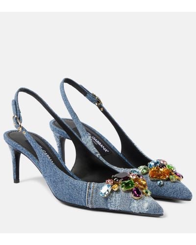 Dolce & Gabbana Embellished Denim Slingback Court Shoes - Blue