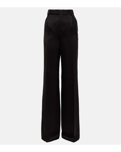 Saint Laurent High-rise Wide-leg Silk Pants - Black
