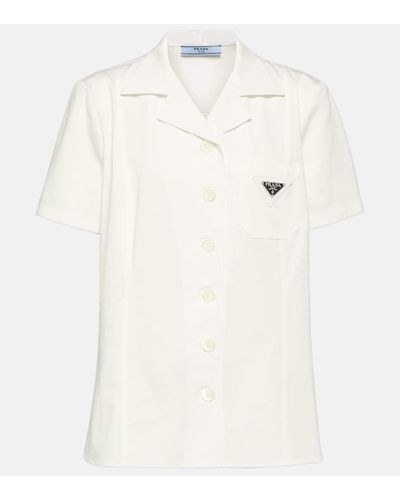 Prada Camicia in cotone con logo - Bianco