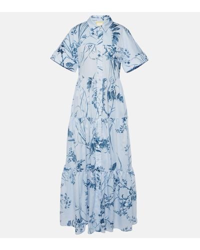 Erdem Robe-chemise Midi En Voile De Coton À Imprimé Fleuri - Bleu