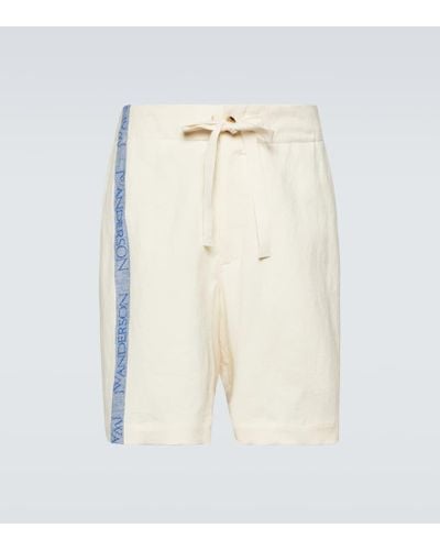 JW Anderson Shorts de algodon y lino de tiro alto - Neutro