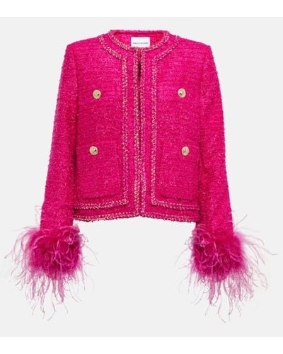 Rebecca Vallance Feather-trimmed Tweed Jacket - Pink
