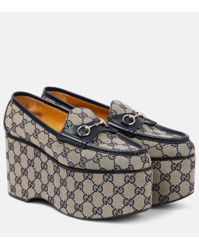 Gucci Horsebit GG Canvas Platform Loafers - Gray