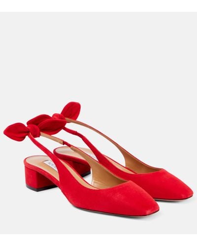 Aquazzura Very Bow Suede Slingback Court Shoes - Red