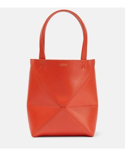 Loewe Puzzle Fold Mini Leather Tote Bag - Red