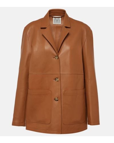 Totême Oversized Leather Jacket - Brown