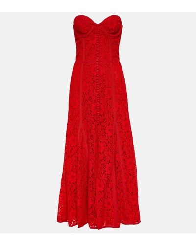 Costarellos Sharie Bustier Lace Midi Dress - Red