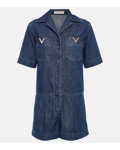 Valentino Combi-short en jean a ornements - Bleu