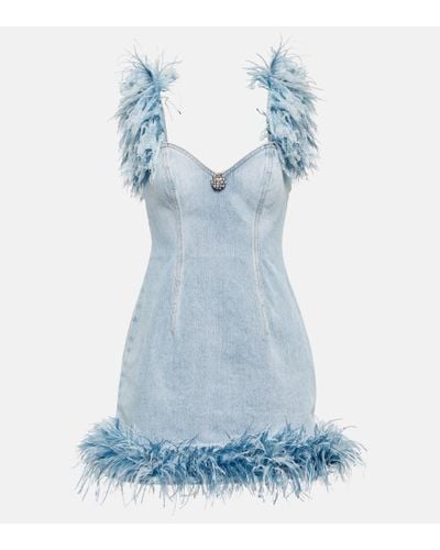 Area Feather-trimmed Minidress - Blue