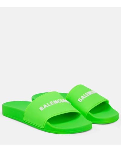 Balenciaga Logo Rubber Slides - Green