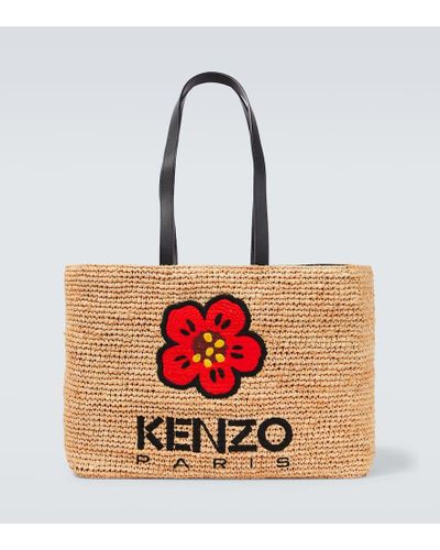 KENZO Large Boke Flower Raffia Tote Bag - Red