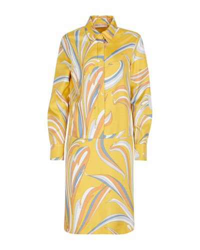 Emilio Pucci Printed Silk Twill Shirt Dress - Yellow
