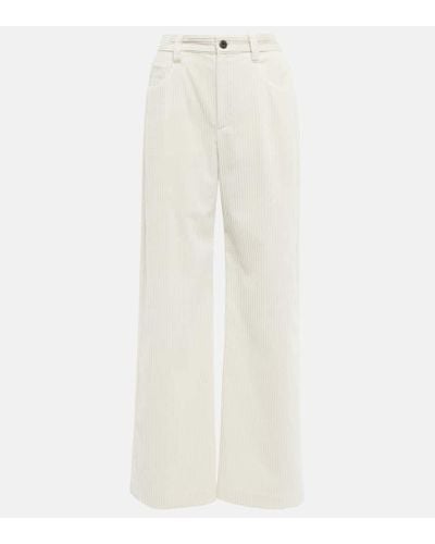 Brunello Cucinelli Pantaloni in velluto a coste a vita alta - Bianco