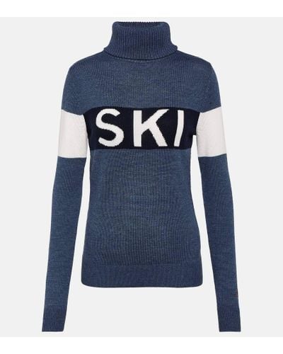 Perfect Moment Colorblocked Wool Turtleneck Sweater - Blue