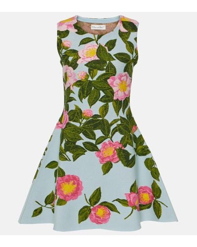 Oscar de la Renta Camellia Jacquard Minidress - Green
