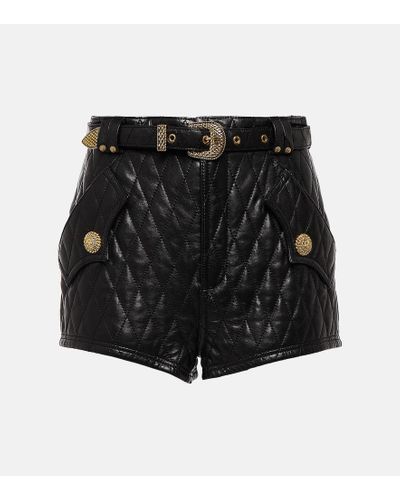 Balmain Quilted Leather Shorts - Black