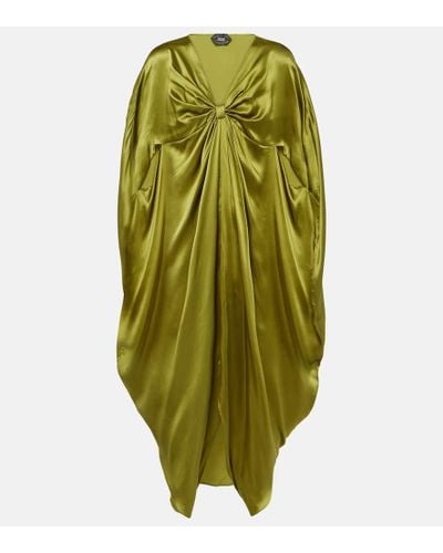 ‎Taller Marmo Azores Gathered Silk Satin Kaftan - Green