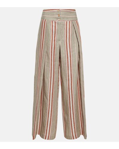 Loro Piana Notan Striped Wide-leg Linen Trousers - Natural