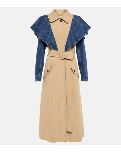 Chloé Trench-coat en jean, laine vierge et coton - Bleu