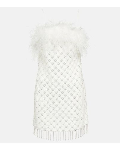Rebecca Vallance Feather-trimmed Embellished Minidress - White
