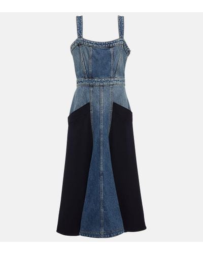 Chloé Vestido midi en denim con paneles - Azul