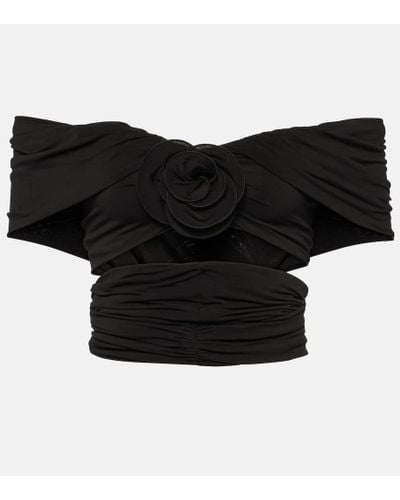 Magda Butrym Crop top floral con hombros descubiertos - Negro