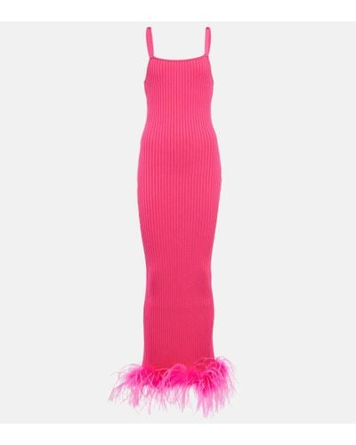 GIUSEPPE DI MORABITO Rib-knit Feather-trimmed Dress - Pink