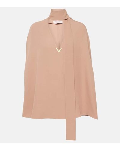 Valentino Vgold Caped Tie-neck Silk Blouse - Pink