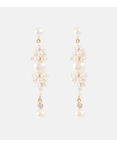 Sophie Bille Brahe Reve De Diamant 14kt Gold Earrings With Diamonds And Pearls - White