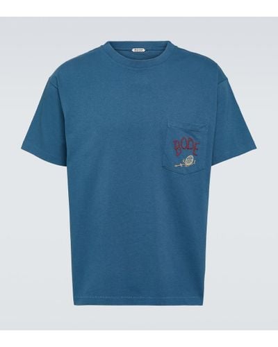Bode T-Shirt aus Baumwoll-Jersey - Blau