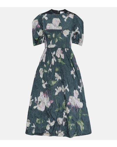 Erdem Robe midi a fleurs - Bleu