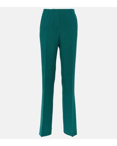 Dries Van Noten High-rise Wool Gabardine Straight Pants - Green