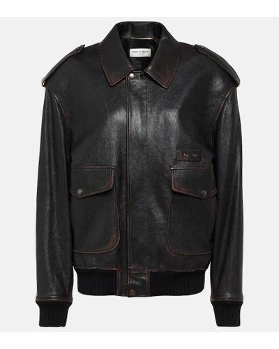 Saint Laurent Chaqueta oversized de piel efecto envejecido - Negro