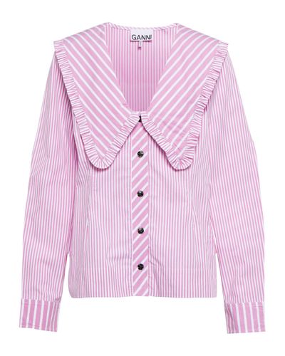 Ganni Gestreifte Bluse aus Baumwolle - Pink