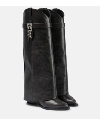 Givenchy Shark Lock Cowboy Leather Boots - Black