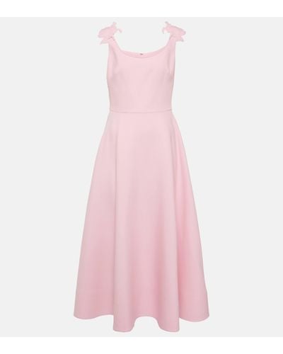 Valentino Floral-applique Wool And Silk Midi Dress - Pink