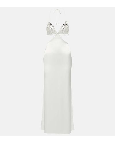 David Koma Embellished Cutout Satin Slip Dress - White