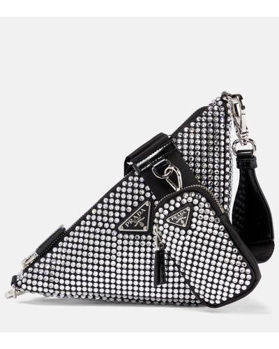 Prada Crystal-embellished Shoulder Bag - Black