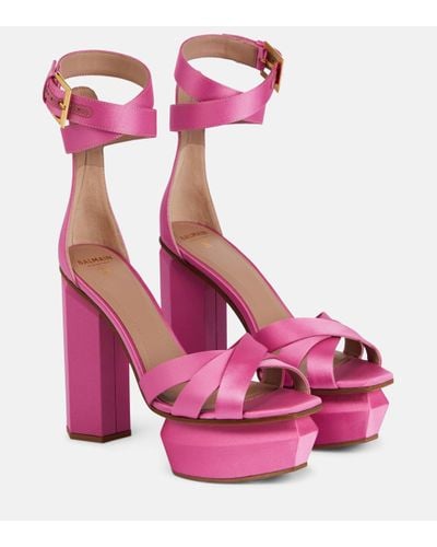 Balmain Ava Satin Platform Sandals - Pink
