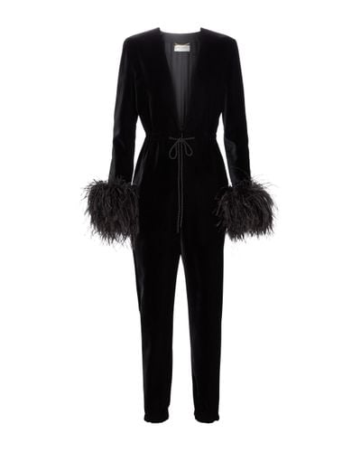 Saint Laurent Combi-pantalon en velours a plumes - Noir