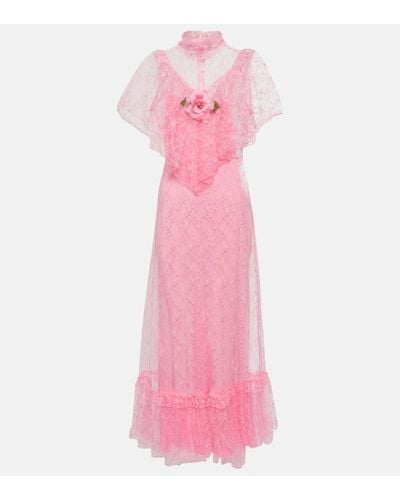 Rodarte Floral-applique Lace Maxi Dress - Pink