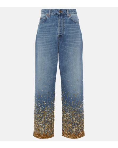 Valentino Embroidered Denim Trousers - Blue
