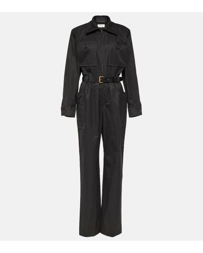 Saint Laurent Belted Cotton Twill Jumpsuit - Black