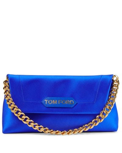 Tom Ford Label Mini Satin Shoulder Bag - Blue