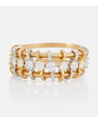 Jade Trau Ring Penelope aus 18kt Gelbgold und Platin mit Diamanten - Mettallic