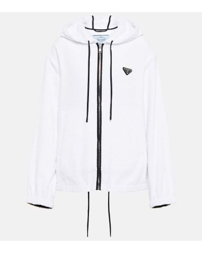 Prada Felpa in cotone con zip e cappuccio - Bianco