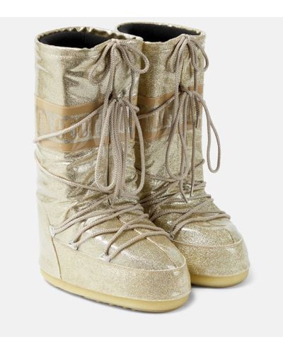 Moon Boot Icon Glitter Boots - Natural